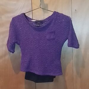 Girl's Jessica Simpson lightweight sweater purple & metallic w/blk tank, sz m